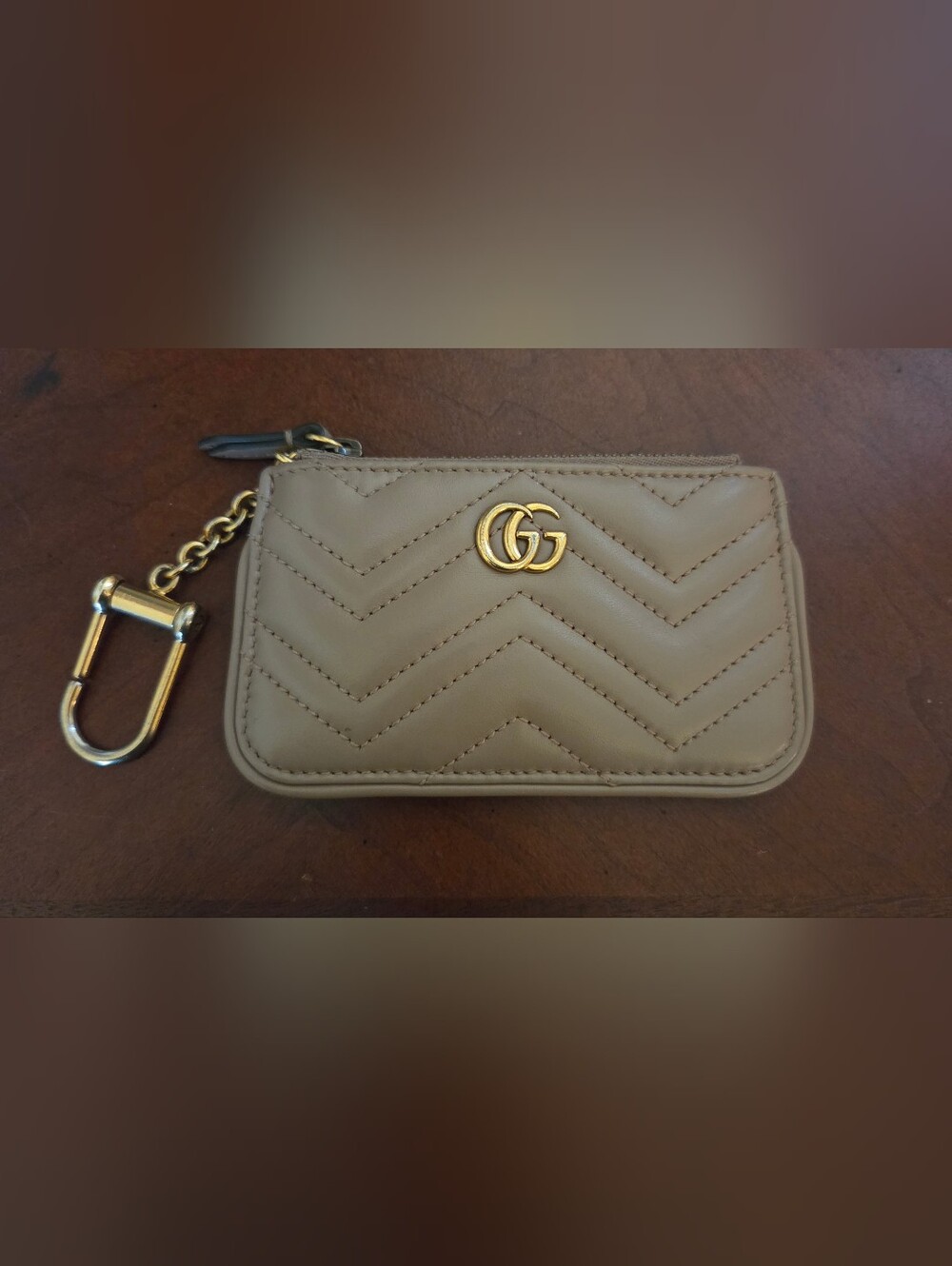 Gucci Marmont Tan Leather Key Pouch Card Holder Wallet